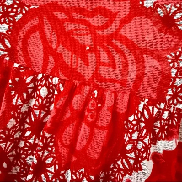 INC International Concepts Vibrant Red and White Patterned Blouse - Picture 6 of 6